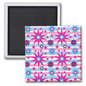 Bright Fun Hot Pink Blue Stars Snowflakes Striped Refrigerator Magnets