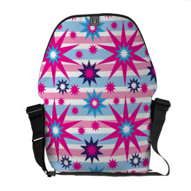 Bright Fun Hot Pink Blue Stars Snowflakes Striped Courier Bags