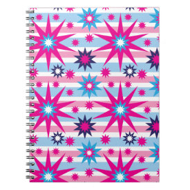 Bright Fun Hot Pink Blue Stars Snowflakes Striped Notebooks