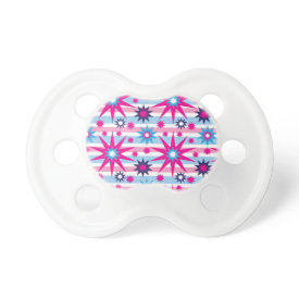 Bright Fun Hot Pink Blue Stars Snowflakes Striped Baby Pacifier