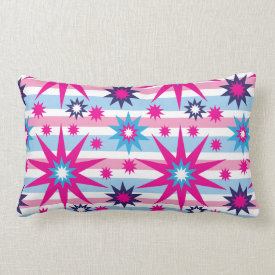 Bright Fun Hot Pink Blue Stars Snowflakes Striped Pillow