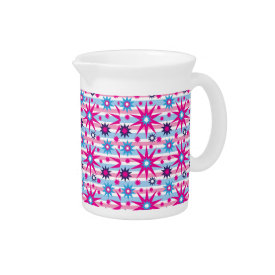 Bright Fun Hot Pink Blue Stars Snowflakes Striped Beverage Pitcher