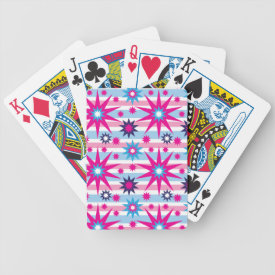 Bright Fun Hot Pink Blue Stars Snowflakes Striped Bicycle Poker Deck