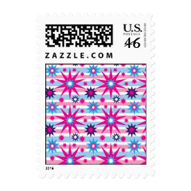 Bright Fun Hot Pink Blue Stars Snowflakes Striped Stamps