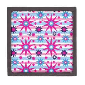 Bright Fun Hot Pink Blue Stars Snowflakes Striped Premium Keepsake Box