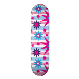 Bright Fun Hot Pink Blue Stars Snowflakes Striped Skate Board Decks