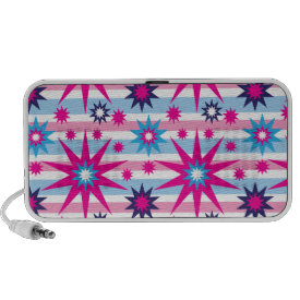 Bright Fun Hot Pink Blue Stars Snowflakes Striped Mp3 Speakers