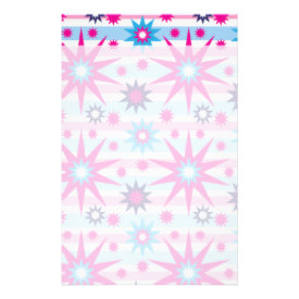 Bright Fun Hot Pink Blue Stars Snowflakes Striped Stationery Paper