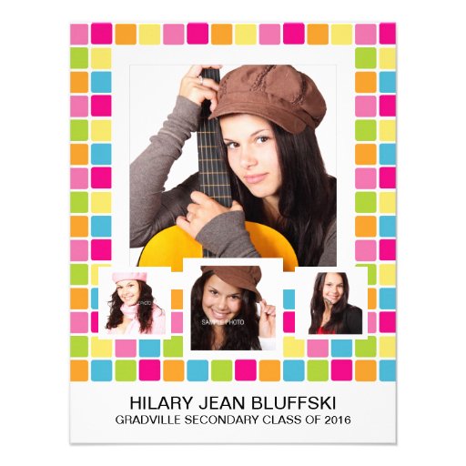 Bright Girly Colors 4 Grad Photo Invitations