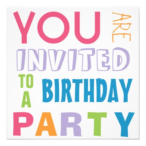 Bright Girly Colors Teen Tween Birthday Party Announcements (front side)