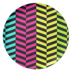 Bright Girly Neon Stripes Chevron Pattern Party Plate