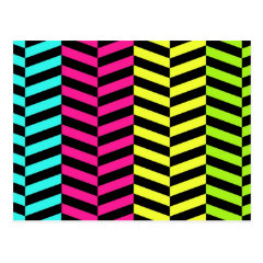 Bright Girly Neon Stripes Chevron Pattern Post Card