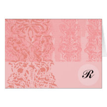 Bright Girly Pink Damask Monogram Initial Note- Cards