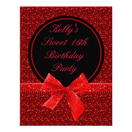 Bright Glitter Red Mod Sweet 16 Party Custom Invite