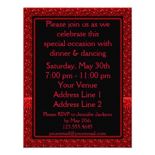 Bright Glitter Red Mod Sweet 16 Party Custom Invite