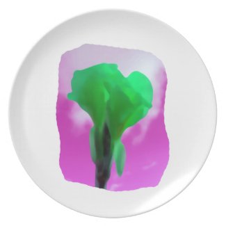 Bright Green Flower Purple Sky watercolor style plate
