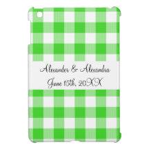 Bright green gingham pattern wedding favors iPad mini case