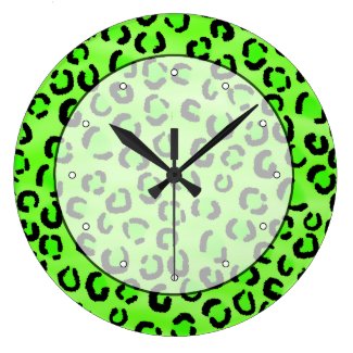 Bright Green Leopard Print Pattern. Clocks