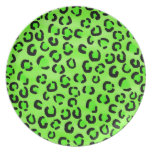 Bright Green Leopard Print Pattern. Dinner Plate