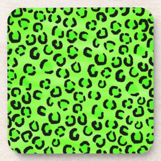 Bright Green Leopard Print Pattern. Drink Coaster