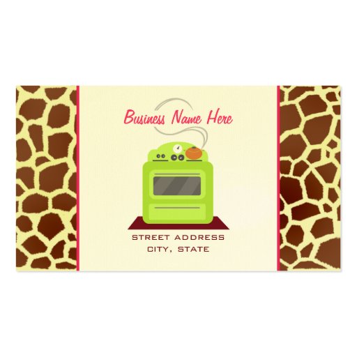 Bright Green Retro Stove Giraffe Chef Caterer Business Cards (front side)