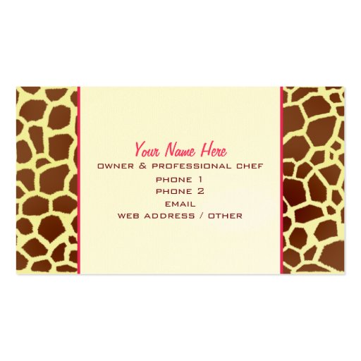 Bright Green Retro Stove Giraffe Chef Caterer Business Cards (back side)