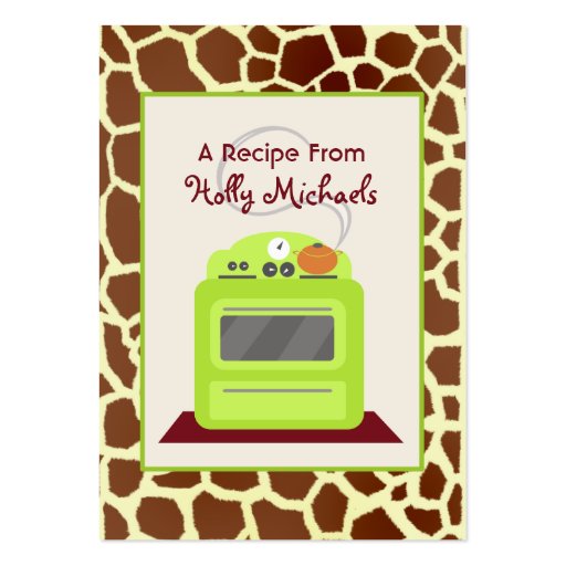 Bright Green Retro Stove & Giraffe Recipe Cards Business Card (front side)