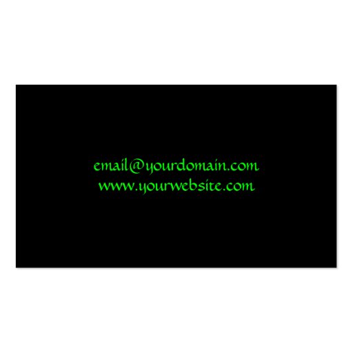 Bright Green Swirly Flowers on Black Business Card (back side)