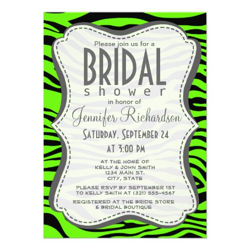 Bright Green Zebra Animal Print Personalized Invite