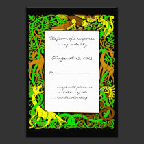 Bright Greens Celtic Animals Design Wedding RSVP invitations