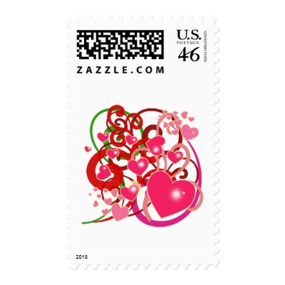 Bright Hearts and Scrolls for Lovers Postage Stamp by greenbaby