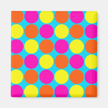 Bright Hot Pink Orange Yellow Polka Dots Pattern Magnets