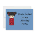 Bright Kokeshi Birthday Invitation