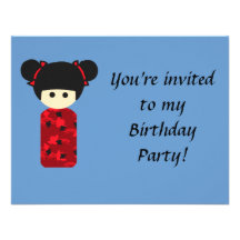 Bright Kokeshi Birthday Invitation