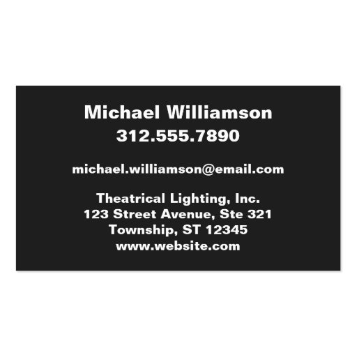 Bright Lights Theatrical Lighting Business Cards (back side)
