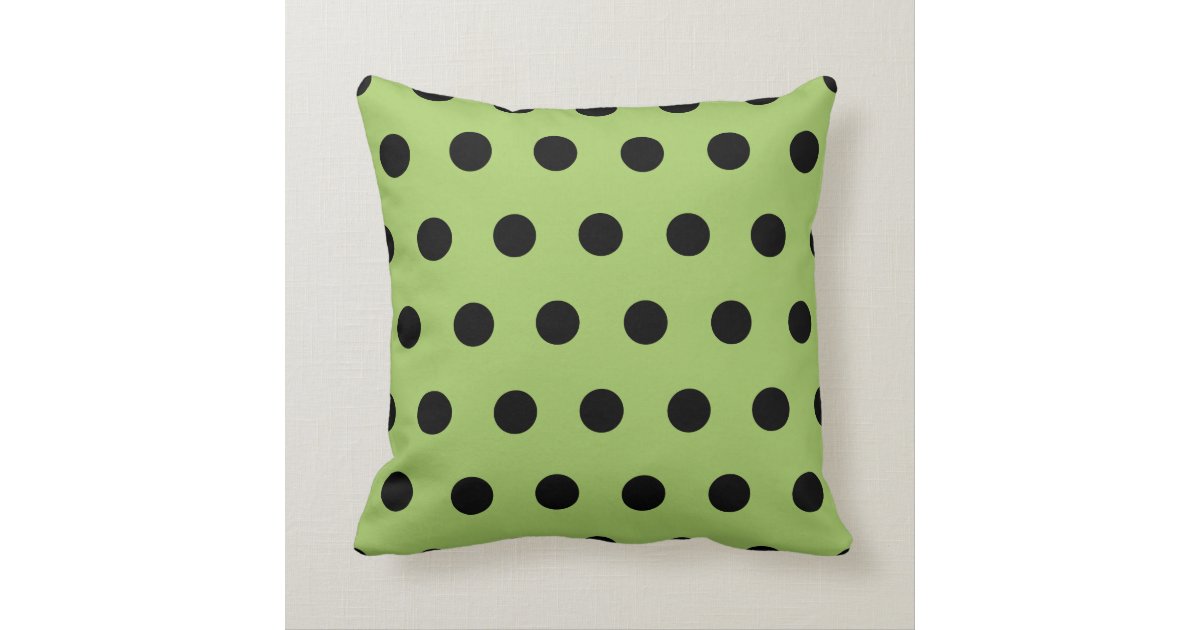 Bright Lime Green and Black Polka Dots Throw Pillow Zazzle