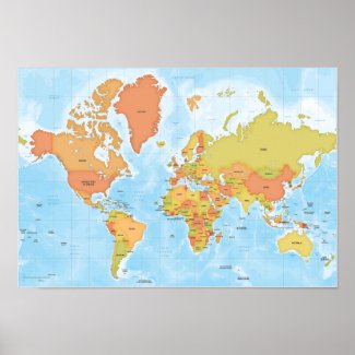 Bright map of the world poster