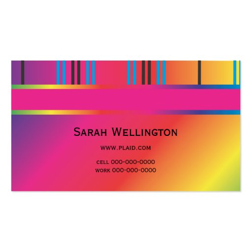 Bright Multi-Colored Plaid Business Card Templates (back side)