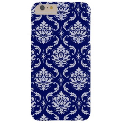 Bright Navy Blue Damask Pattern Barely There iPhone 6 Plus Case