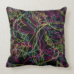 Bright Neon Colors Line Art Pink Teal Lime Pillow