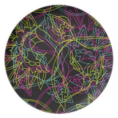 Bright Neon Colors Line Art Pink Teal Lime Party Plate