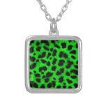 BRIGHT NEON GREEN LIME BLACK ANIMAL PRINT PATTERN NECKLACES
