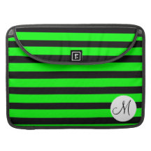 Bright Neon Lime Green and Black Stripes Sleeves For MacBooks