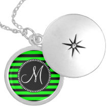 Bright Neon Lime Green and Black Stripes Pendants