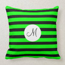 Bright Neon Lime Green and Black Stripes Pillows
