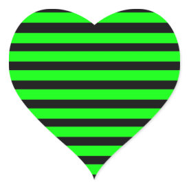 Bright Neon Lime Green and Black Stripes Heart Sticker