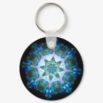 Bright Neon Starburst Kaleidoscope in Blue keychains