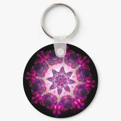 Bright Neon Starburst Kaleidoscope in Pink/Purple Key Chain by crystalwriter