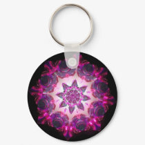 Bright Neon Starburst Kaleidoscope in Pink/Purple keychains