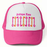 Bright orange and hot pink old keys mesh hats
